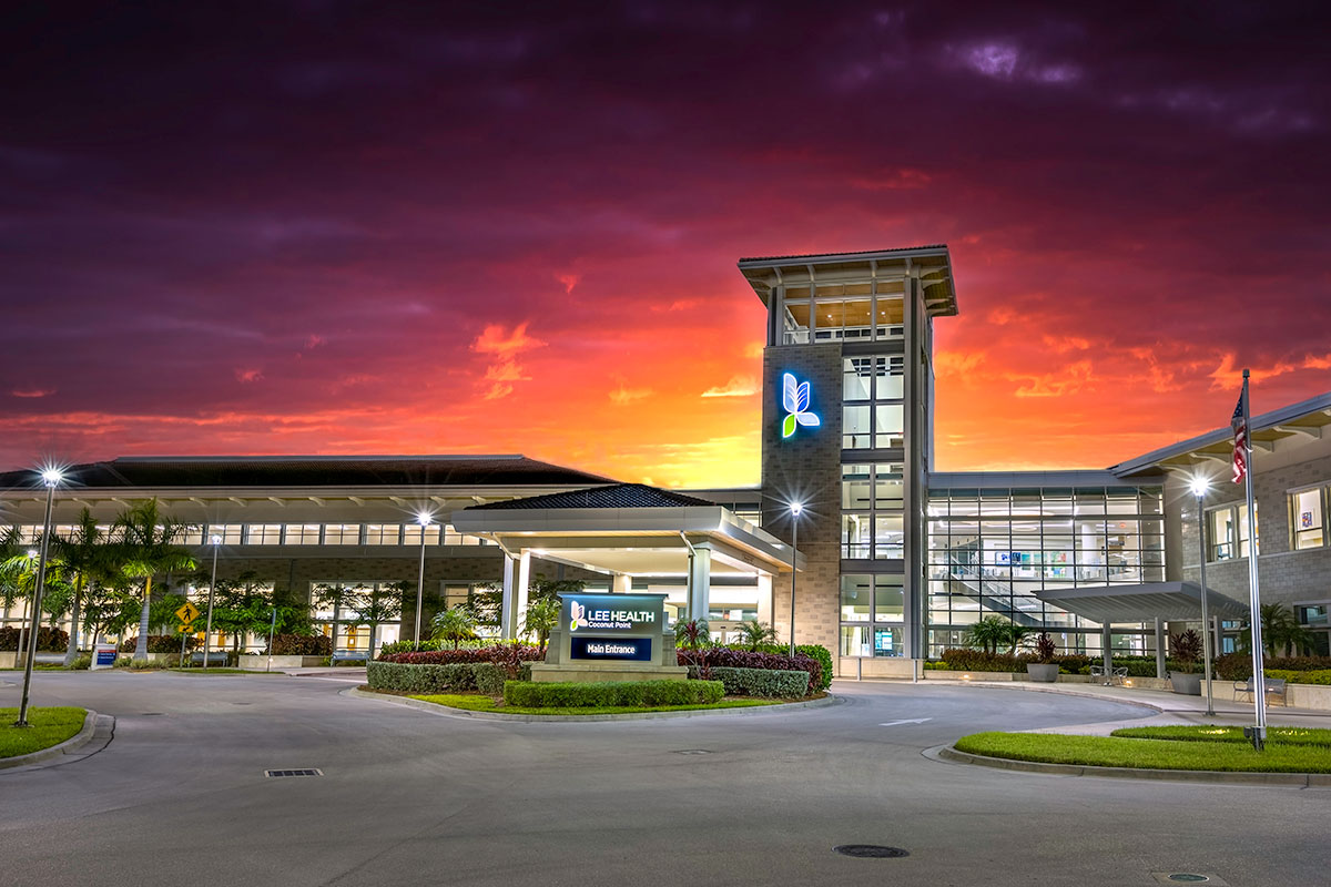 Lee Health Coconut Point night exterior 