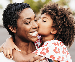 Daughter kissing and hugging mother