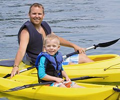 Father and son kyaking