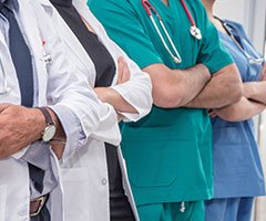 Medical staff standing in line