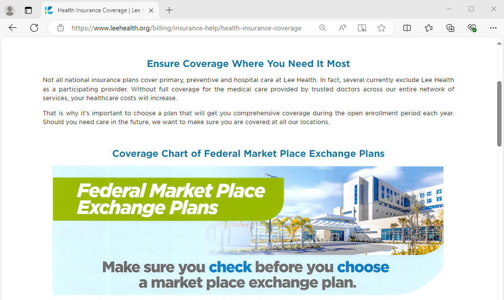 Table of Federal Market Place Exchange Plan Comparison Chart