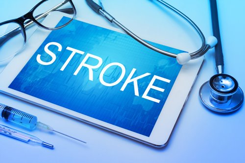 "Stroke" Displaying on a Tablet with a Stethoscope 
