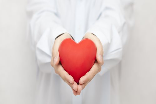 A person holding a heart shaped box