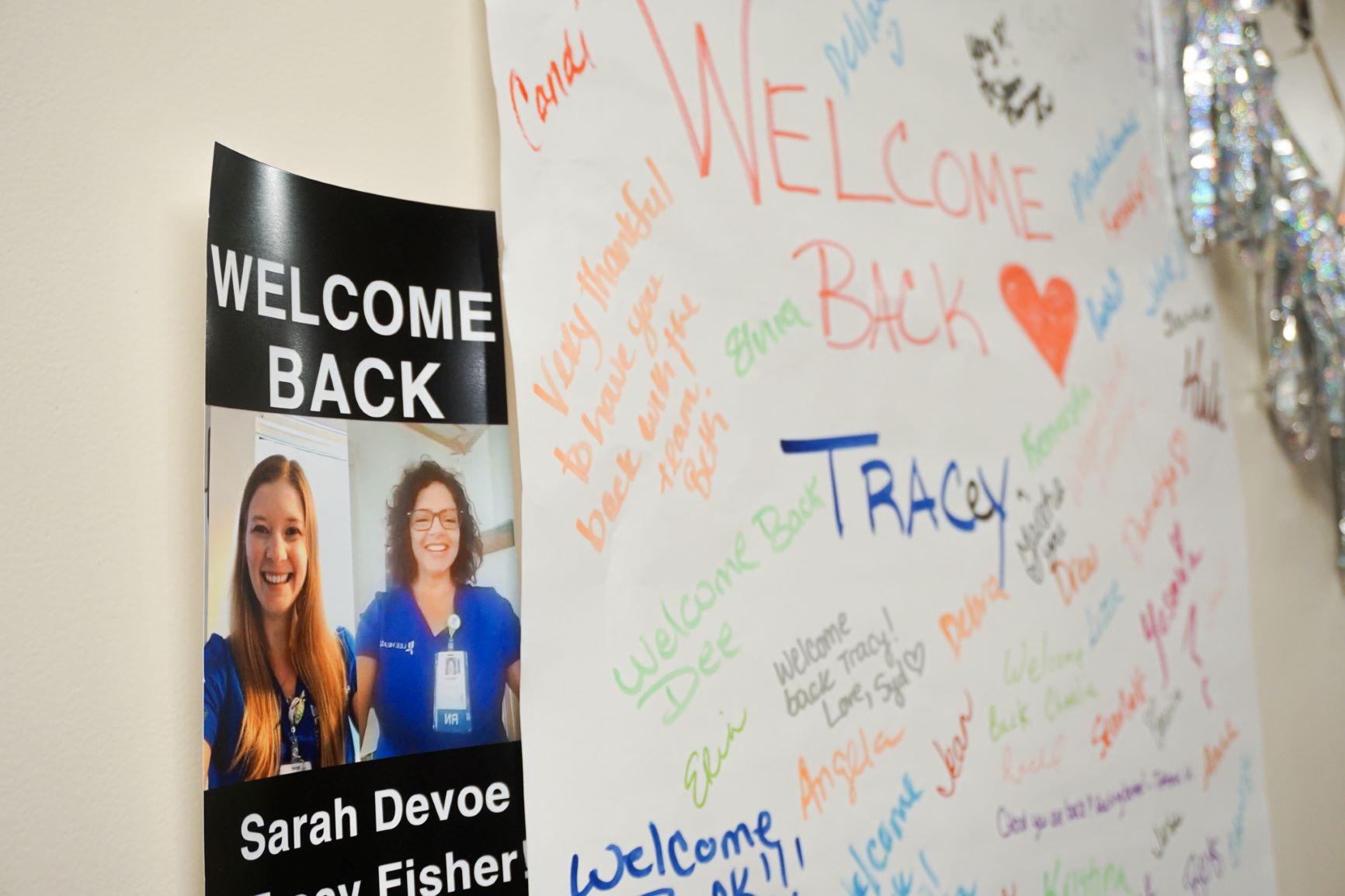 Sarah Devoe, RN, and Tracey Fisher, RN, were welcomed back after being self-quarantined for 42 days when they tested positive after taking care of a patient. 