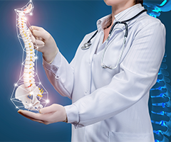 Physician holding spinal model