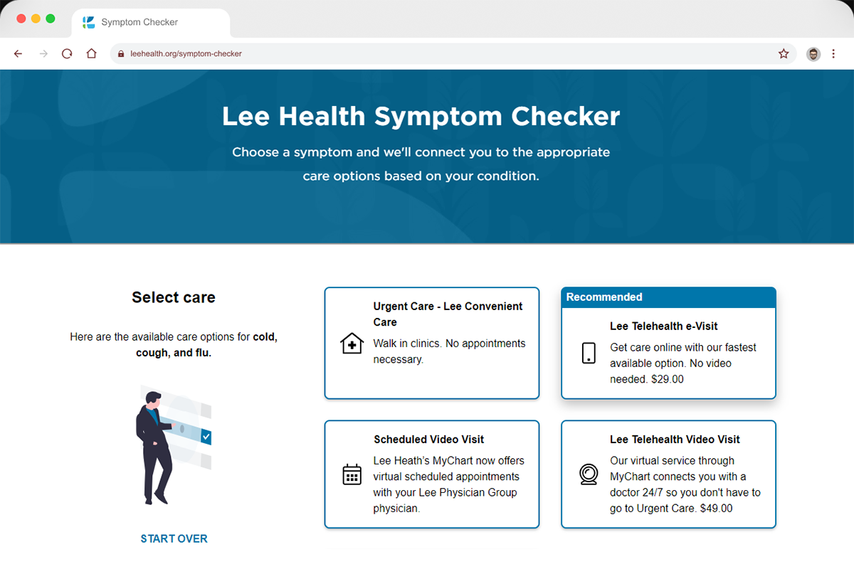 Screenshot of Lee Health Symptom Checker Screenshot